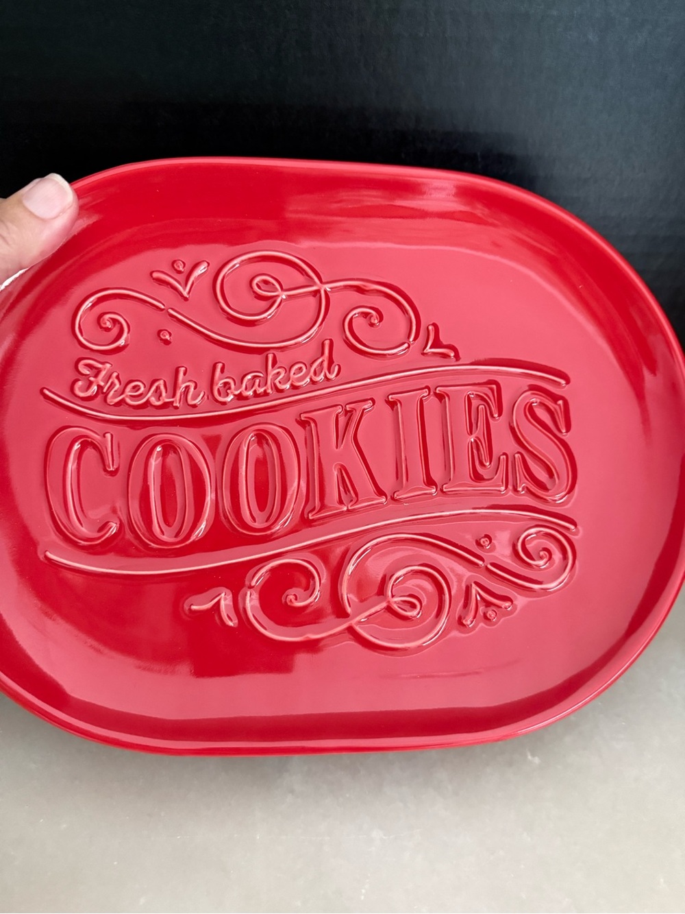 Hallmark Fresh Baked Cookies 8 x 11 Red Ceramic Plate Tray Platter